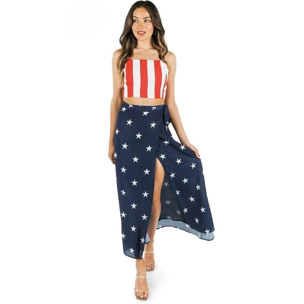 Tipsy Elves American Flag 2 Piece Maxi Dress Women Large Patriotic Beach USA NWT